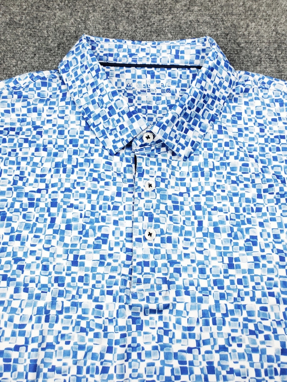 Maelreg Golf Polo Shirt XL Performance Stretch Blue Geometric Print Short Sleeve - Picture 5 of 9